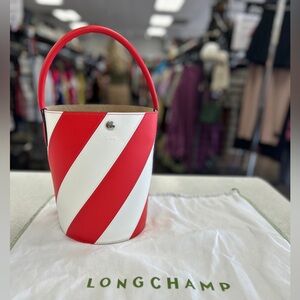 Longchamp Candy Cane Striped Bucket Bag